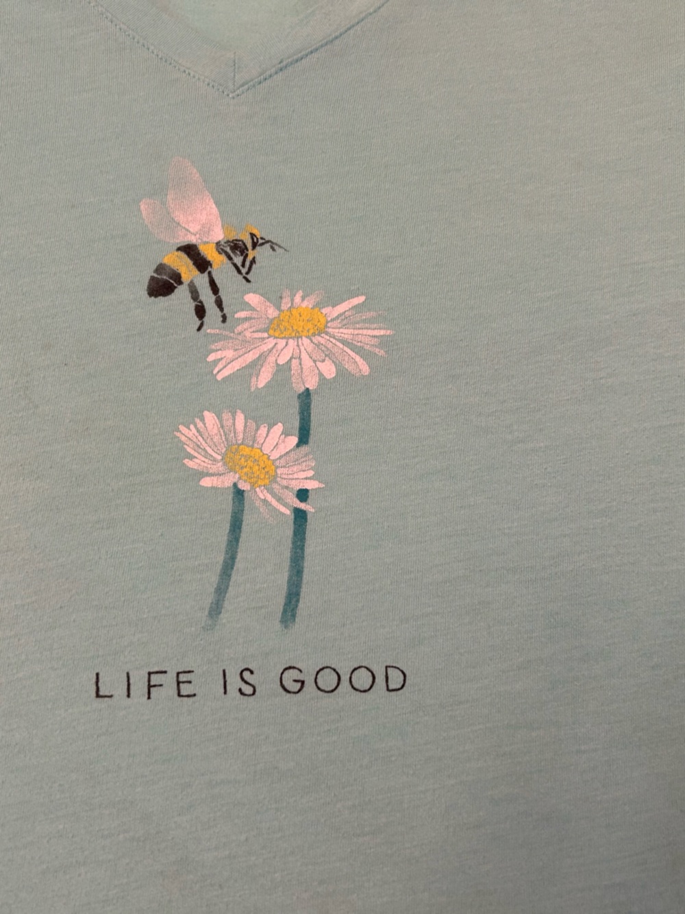 Life Is Good Light Aqua V-Neck Tee with Logo - Picture 4 of 7